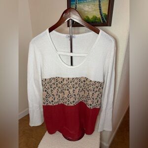 White Birch White and Red Leopard Long Sleeve Top